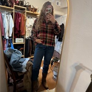 Vintage carpet bag plaid holiday blouse